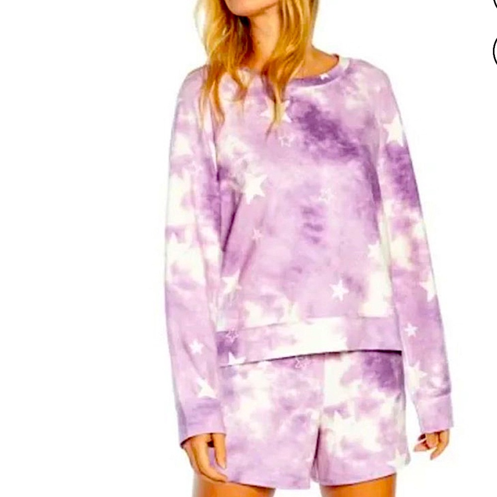 WILDFOX: Women’s Tie-Dye Purple & White Star Pullover Sweatshirt - Size Large